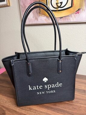 kate spade Black Logo Tote with White Print